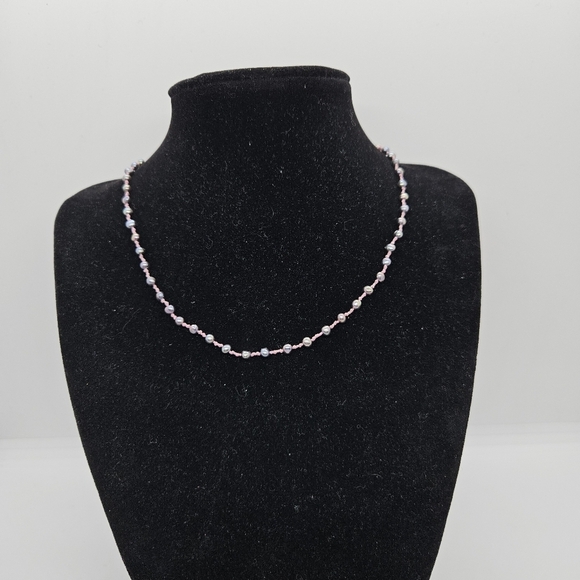 black pearls on pink cord choker with sterling silver clasp - Picture 1 of 3